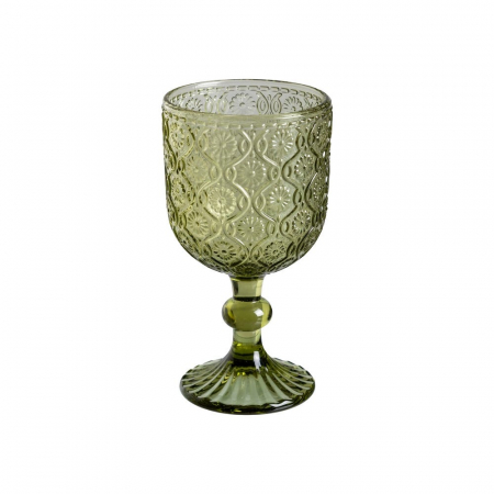 Servirea mesei - Set de 6 pahare de vin verzi din sticlă cu model floral embosat 340 ml