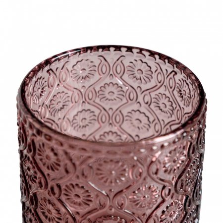 Set de 6 pahare roz din sticlă cu model floral embosat 260 ml [3]
