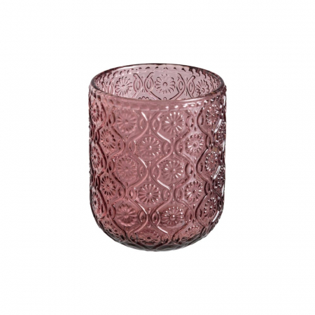 Pahare si cani - Set de 6 pahare roz din sticlă cu model floral embosat 260 ml