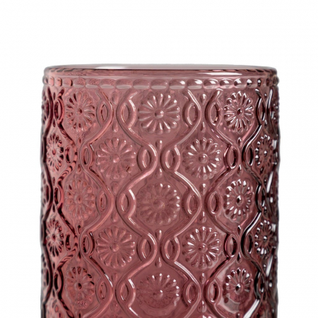 Set de 6 pahare roz înalte din sticlă cu model floral embosat 400 ml [1]