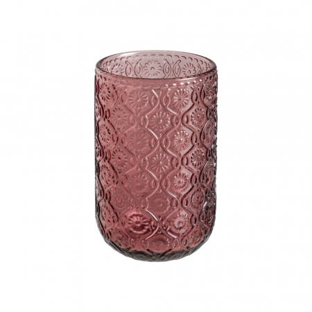 Pahare si cani - Set de 6 pahare roz înalte din sticlă cu model floral embosat 400 ml
