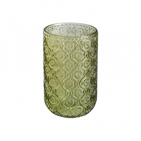 Pahare si cani - Set de 6 pahare verzi înalte din sticlă cu model floral embosat 400 ml