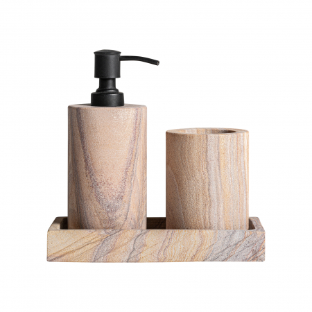 Accesorii baie - Set accesorii baie marmura maro|Accesorii premium