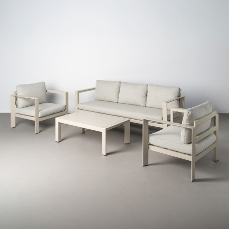 Mobilier - Set de grădină din aluminiu crem cu canapea cu trei locuri două fotolii și masă de cafea