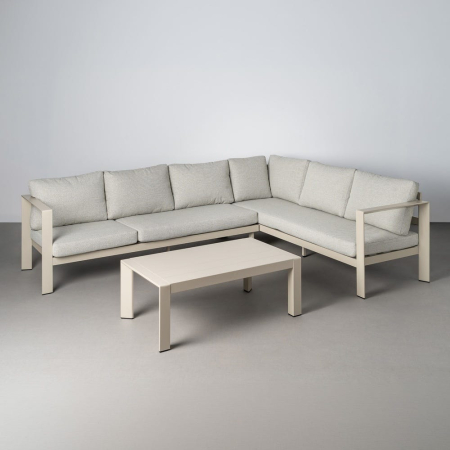 Mobilier - Set de grădină din aluminiu crem cu canapea de colț și masă cu blat din piatră sinterizată