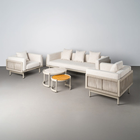 Mobilier - Set de grădină din aluminiu și coardă cu canapea cu trei locuri două fotolii și două mese