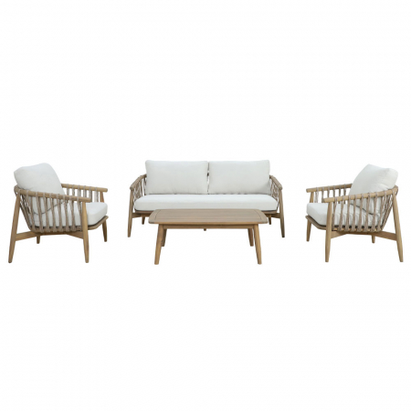 Seturi Exterior - Set mobilier living 1+2+1 natural alb Corda cu lemn și frânghie