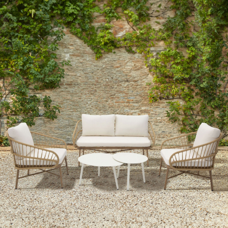 Set mobilier living 1+2+1 natural Cave cu rattan și aluminiu [1]