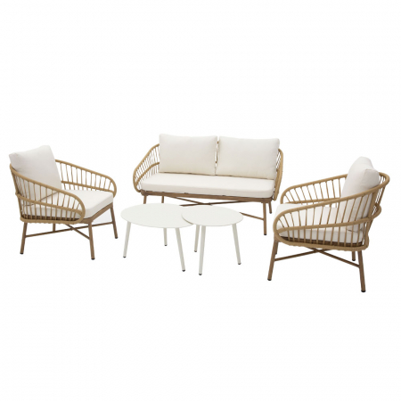 Seturi Exterior - Set mobilier living 1+2+1 natural Cave cu rattan și aluminiu