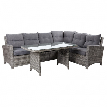 Seturi Exterior - Set colțar dining exterior din ratan gri cu masă sticlă și perne olefin