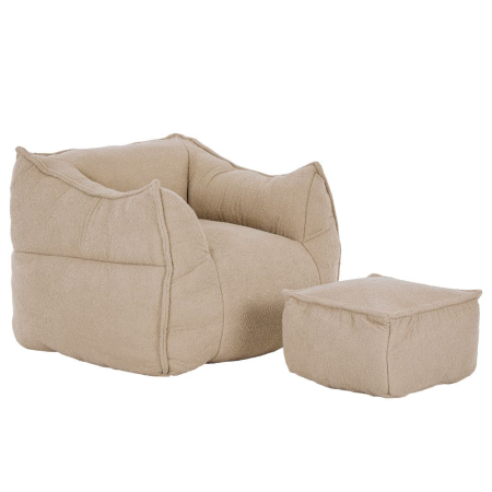 Mobilier - Set fotoliu cu taburet din stofă chenille bej