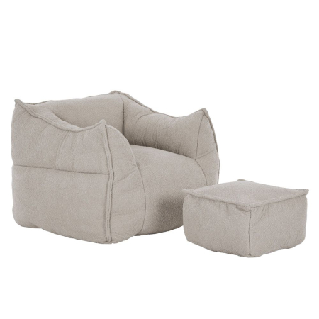 Mobilier - Set fotoliu cu taburet din stofă chenille crem