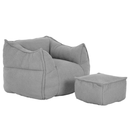 Mobilier - Set fotoliu cu taburet din stofă chenille gri deschis