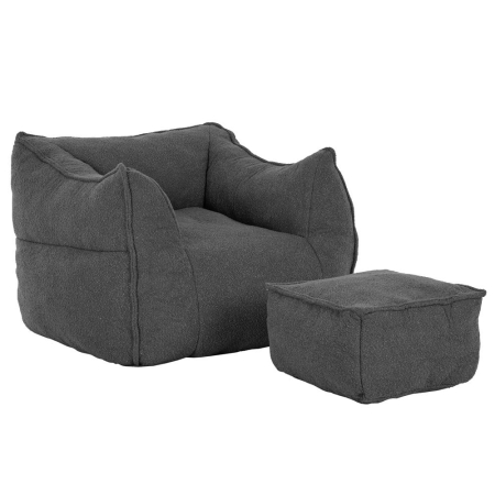 Mobilier - Set fotoliu cu taburet din stofă chenille gri închis