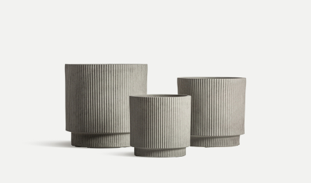 Ghivece, Suporturi flori - Set ghivece din ceramică gri cu textură verticală Vulk