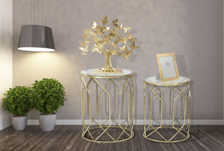 Set masute laterale aurii blat sticla design vintage CreativDeco [8]