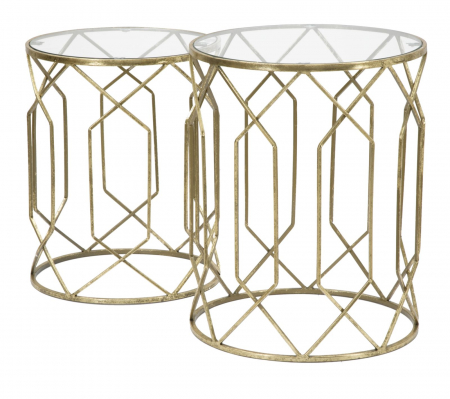 Set masute laterale aurii blat sticla design vintage CreativDeco [6]