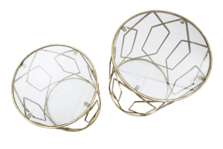 Set masute laterale aurii blat sticla design vintage CreativDeco [2]