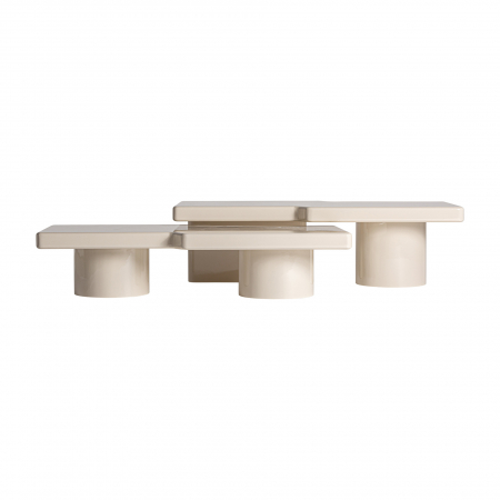 Masute Cafea - Set de mese Novara cu finisaj lucios bej, design Art Deco reinterpretat.