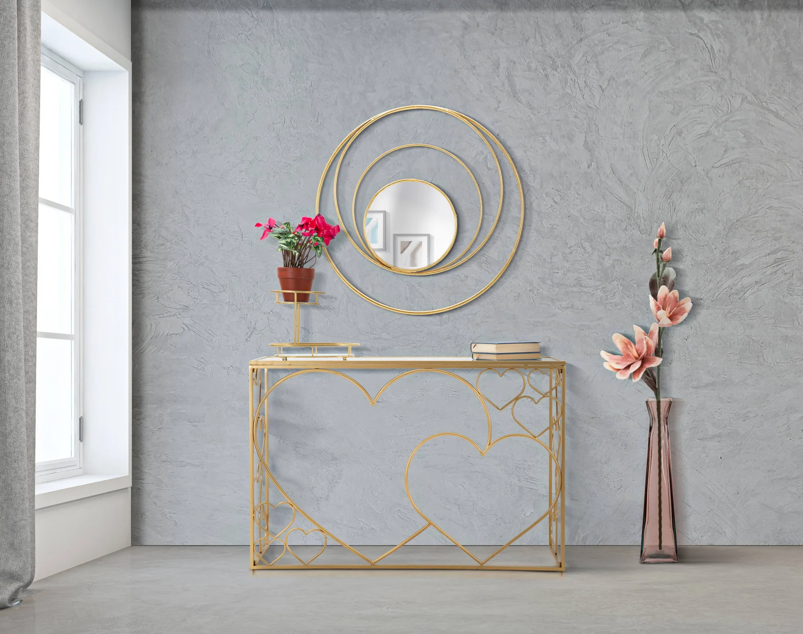Set mobilier auriu pt hol - consola aurie hol si oglinda decorativa aurie [0]