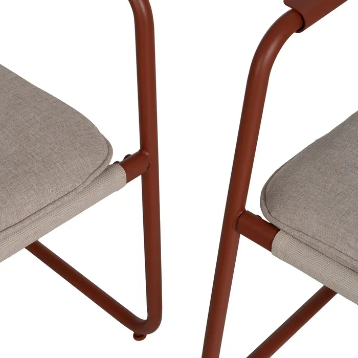 Set mobilier de grădină cu structură cărămizie din oțel, blat de sticlă și perne bej din olefină pentru terasă și exterior [7]