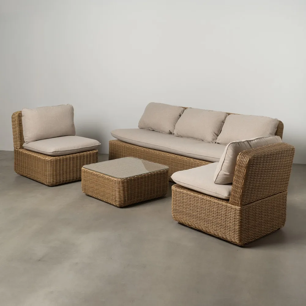 Seturi Exterior - Set mobilier de grădină din ratan sintetic și aluminiu cu perne bej pentru terasă și exterior