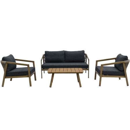 Mobilier Gradina - Set mobilier grădină din aluminiu natural cu perne gri MADERA