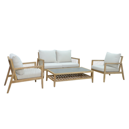 Mobilier Gradina - Set mobilier grădină din lemn de acacia natural cu perne bej JAPONISM