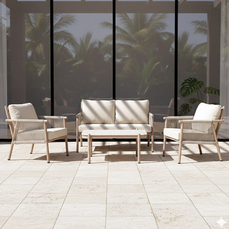 Mobilier - Set mobilier grădină exterior HoReCa cu canapea, fotolii și masă cu blat din piatră sinterizată