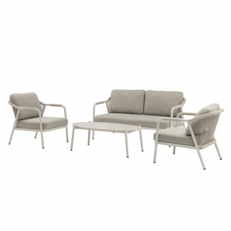 Seturi Exterior - Set mobilier terasă TANYA cu structură din aluminiu crem și blat ceramic porțelanat