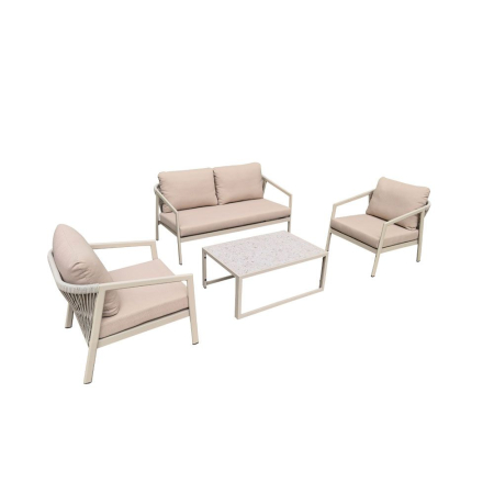 Set mobilier terasă aluminiu off-white cu măsuță MARE