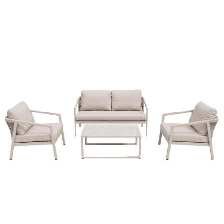 Mobilier Gradina in Stil Mediteranean - Set mobilier terasă aluminiu off-white cu măsuță MARE