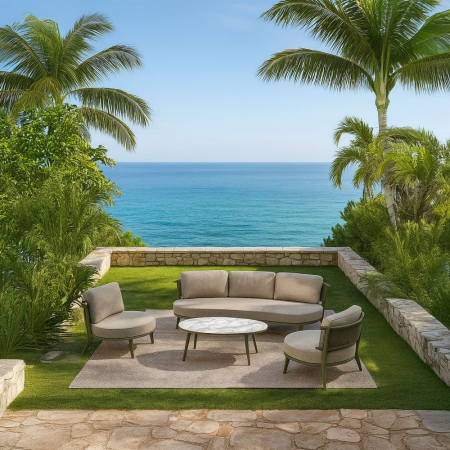 Mobilier Gradina - Set mobilier terasă din aluminiu și frânghie decorativă culoare olive cu măsuță ceramică