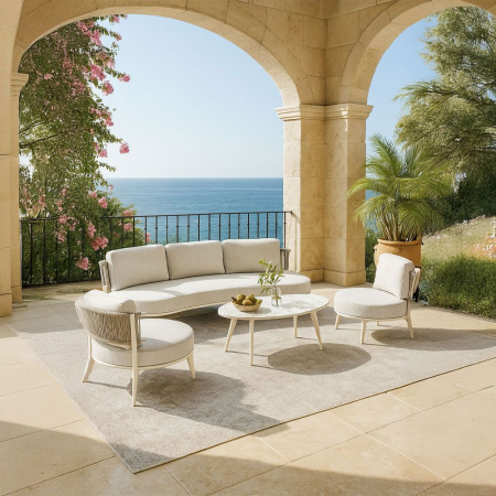 Mobilier Gradina - Set mobilier terasă din aluminiu și frânghie decorativă off-white cu măsuță ceramică