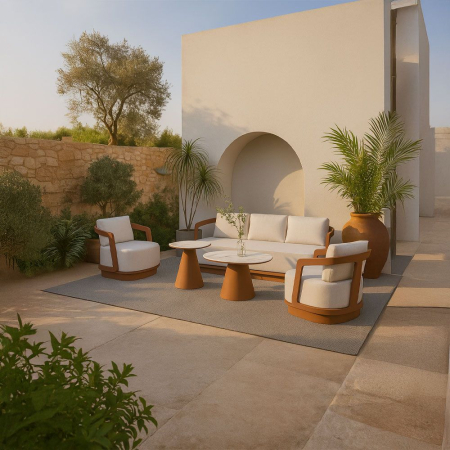 Mobilier Gradina - Set mobilier terasă din aluminiu teracota cu măsuțe ceramice TORRE