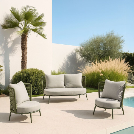 Set mobilier terasă din ratan sintetic verde olive POLO