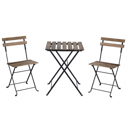 Seturi Exterior - Masă și scaune pliabile Sirio – metal negru + lemn acacia, set balcon