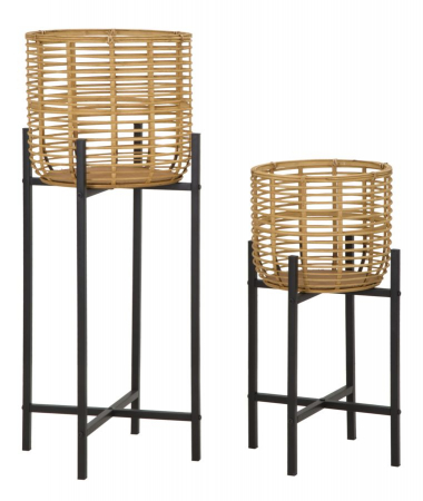 Set Suporturi flori Ratan, negru/natur