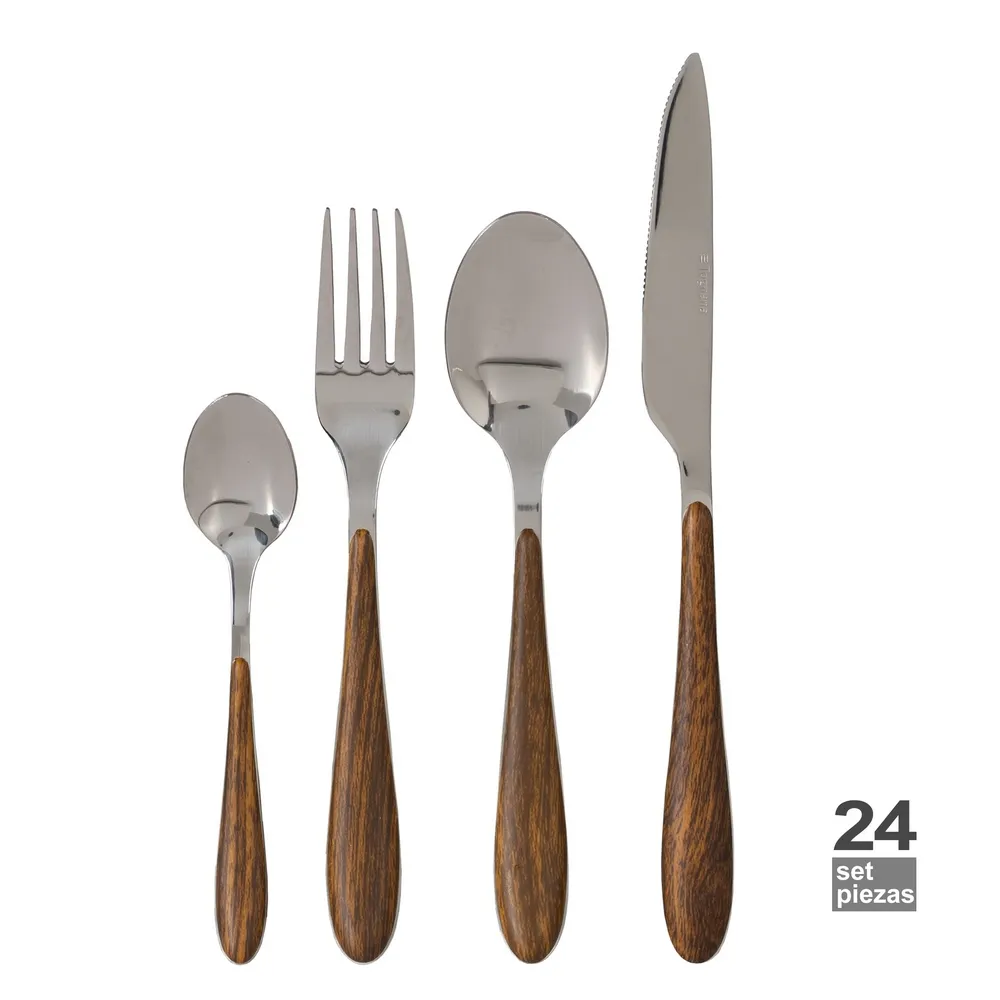 Servirea mesei - Set Tacamuri Inox 24 Piese Maro | Tacamuri de Calitate