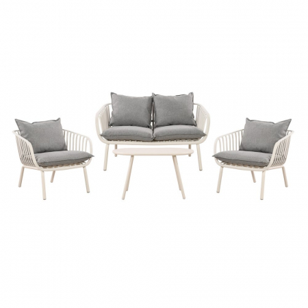 Seturi Exterior - Set mobilier bej-gri – structură rășină fibră, perne impermeabile, masă ovală