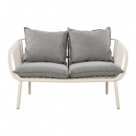 Set mobilier bej-gri – structură rășină fibră, perne impermeabile, masă ovală [8]
