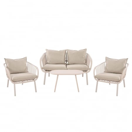 Seturi Exterior - Set exterior bej – rășină cu fibră sticlă, perne UV și masă ovală