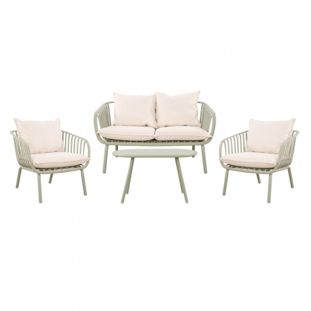 Seturi Exterior - Set mobilier verde salvie + bej – rășină fibră sticlă, perne UV, masă ovală