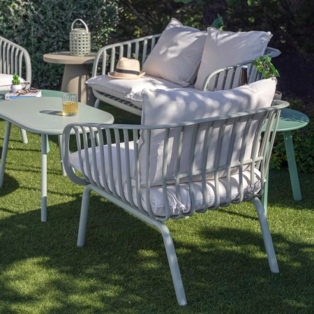 Set mobilier verde salvie + bej – rășină fibră sticlă, perne UV, masă ovală [3]