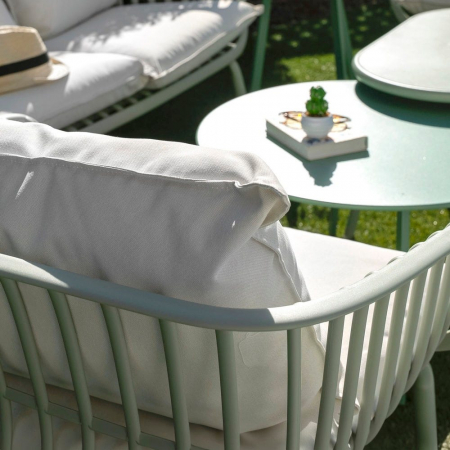 Set mobilier verde salvie + bej – rășină fibră sticlă, perne UV, masă ovală [12]