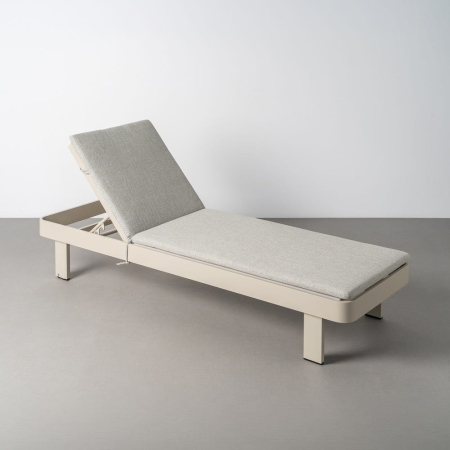 Mobilier - Șezlong din aluminiu crem cu pernă gri-bej cu husă detașabilă în patru poziții pentru exterior