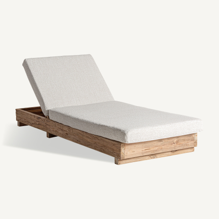 Mobilier - Șezlong exterior HoReCa din lemn de tec reciclat cu stofă albă hidrofugă