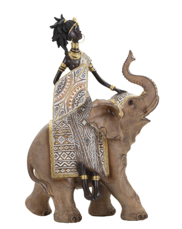 Obiecte decorative - Statueta femeie africana pe elefant | Arta africana maiestuoasa | CreativDeco.ro