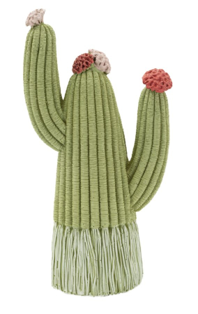 Cactus - Statuetă decorativă cactus verde cu trei brațe, flori corai și crem și textură în relief