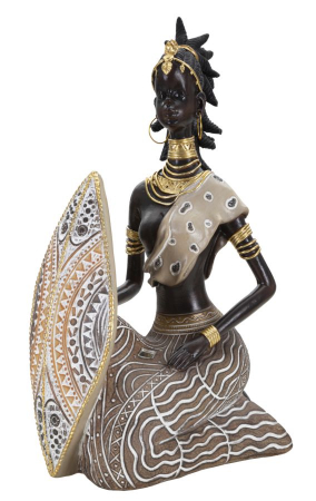 Statueta femeie africana cu scut | Arta etnica razboinica | CreativDeco.ro